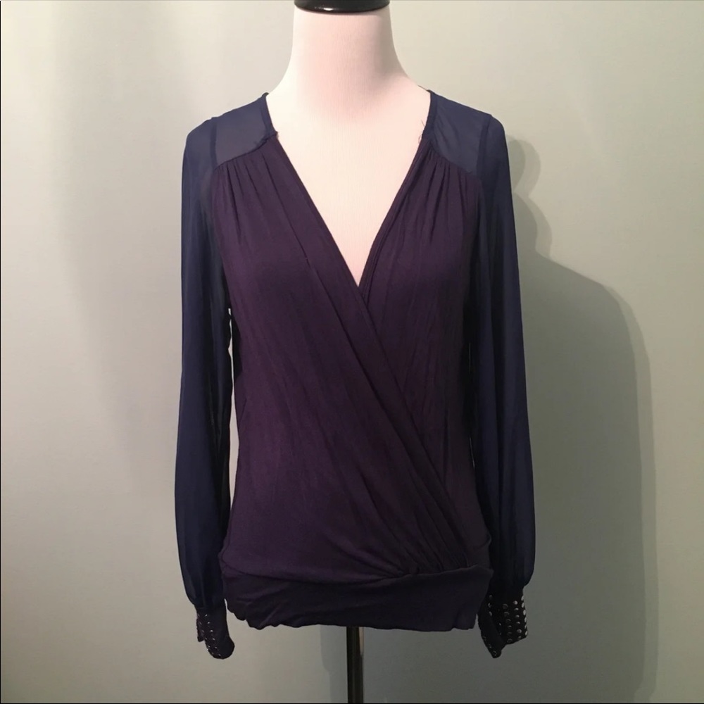 Valentine wrap shirt with sheer sleeves